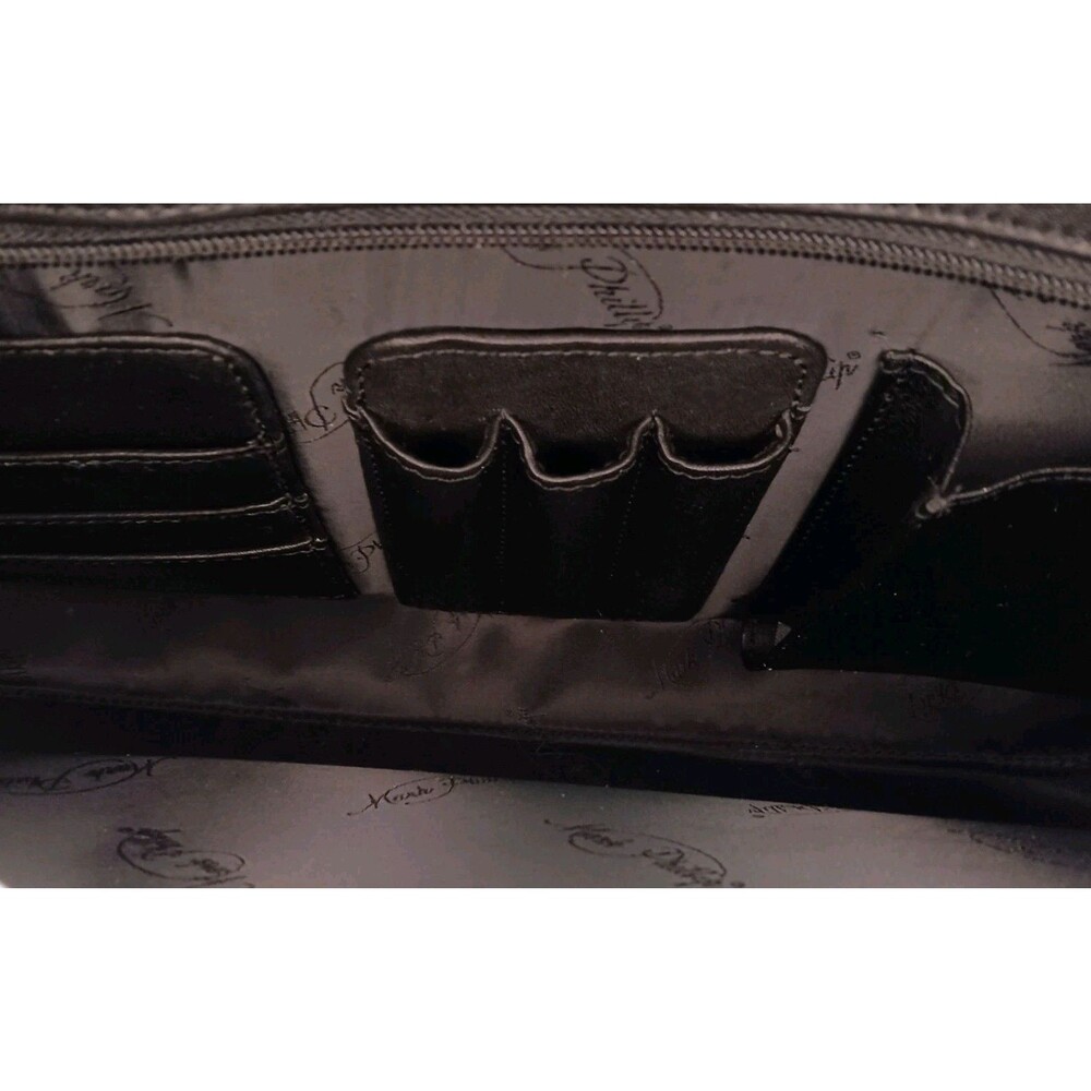MARK PHILLIPS Black Leather Briefcase & Shoulder Strap Attache Messenger Bag Y2K - Picture 4 of 7